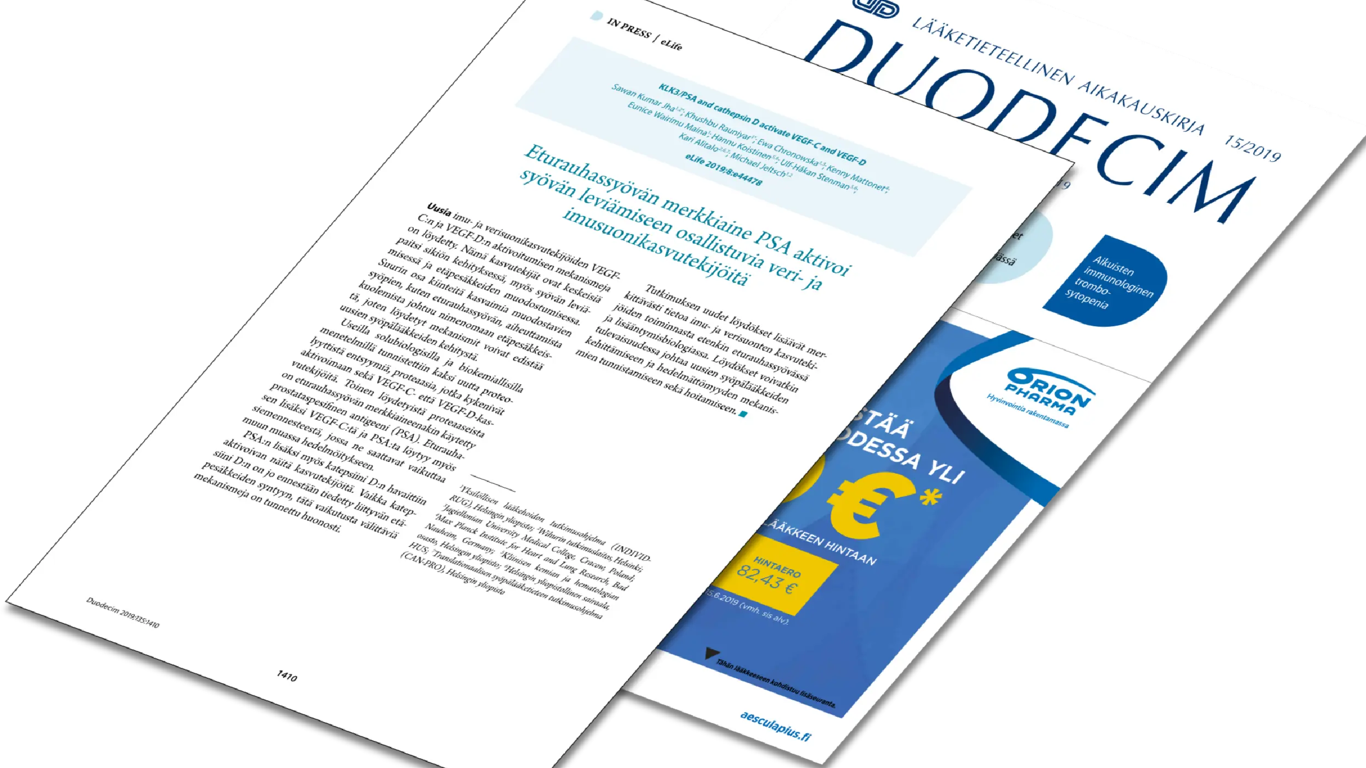 Finnische Zusammenfassung unserer jüngsten Arbeit zum Thema PSA (Prostata-spezifisches Antigen) in „Duodecim“