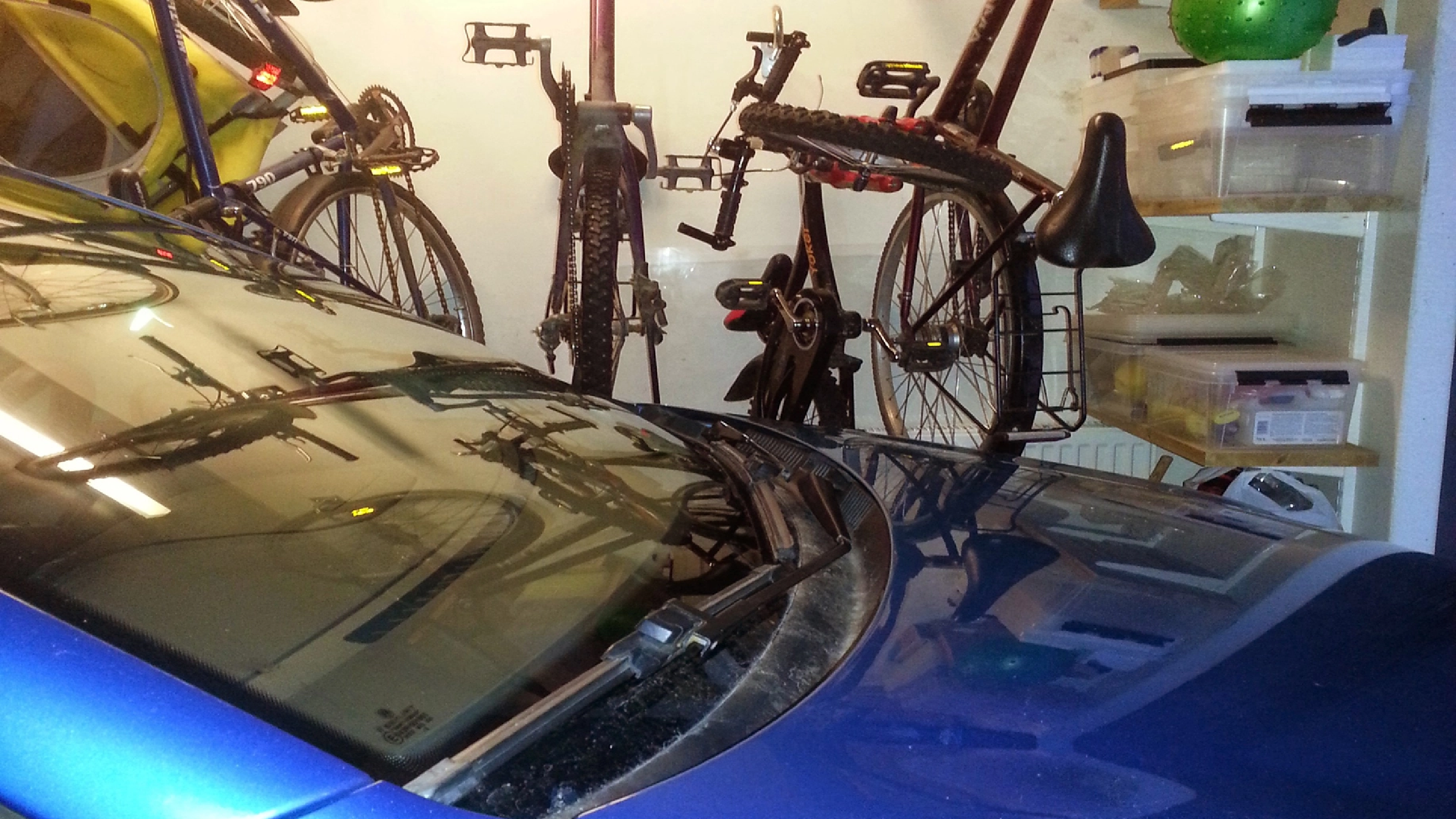 The car is in the garage